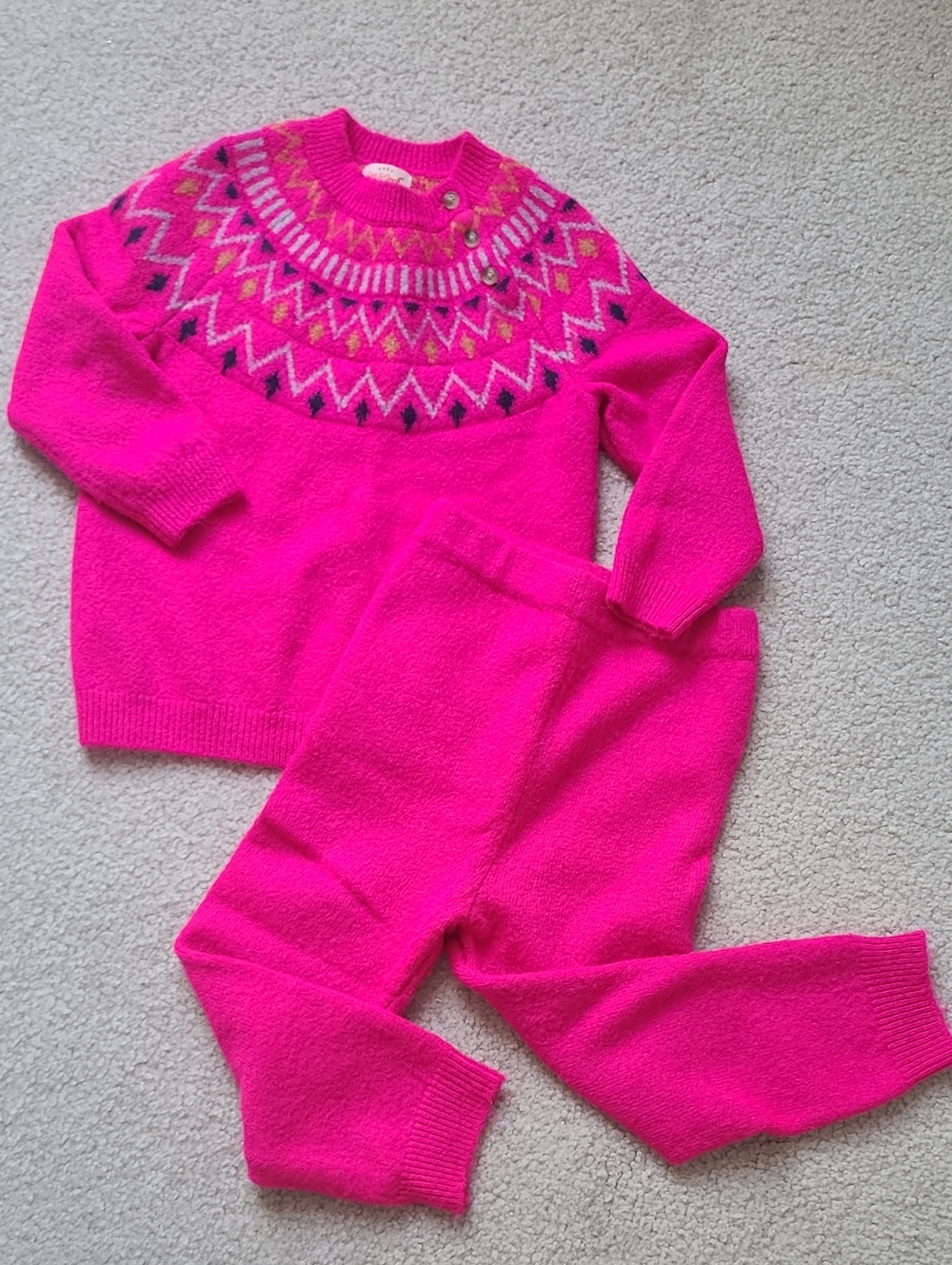 Cat & Jack 24 Months Girls' Hot Pink Fair Isle Knitted Sweater & Pants Set